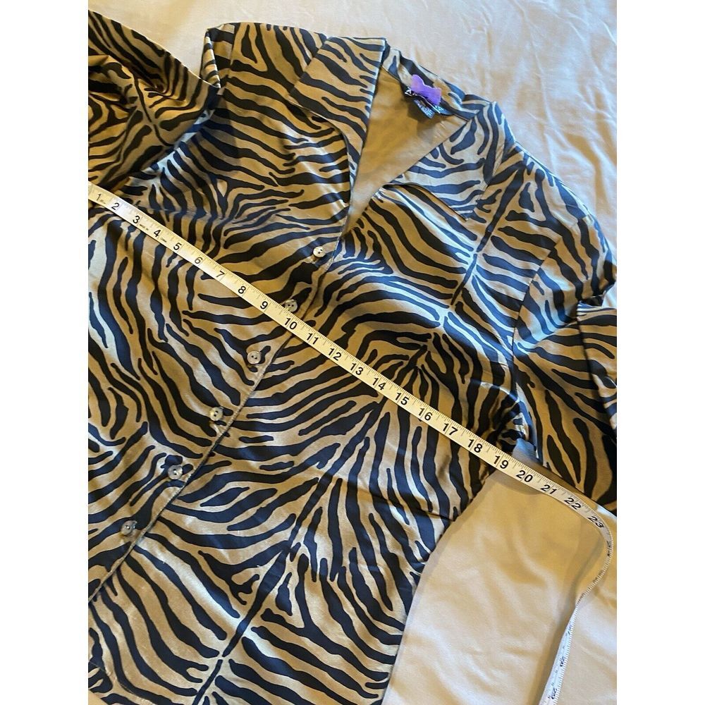Ann May 100% Silk Zebra Stripe 2Pc Sleeveless Top & ButtonUp Shirt‎ Jacket Small - Picture 6 of 8
